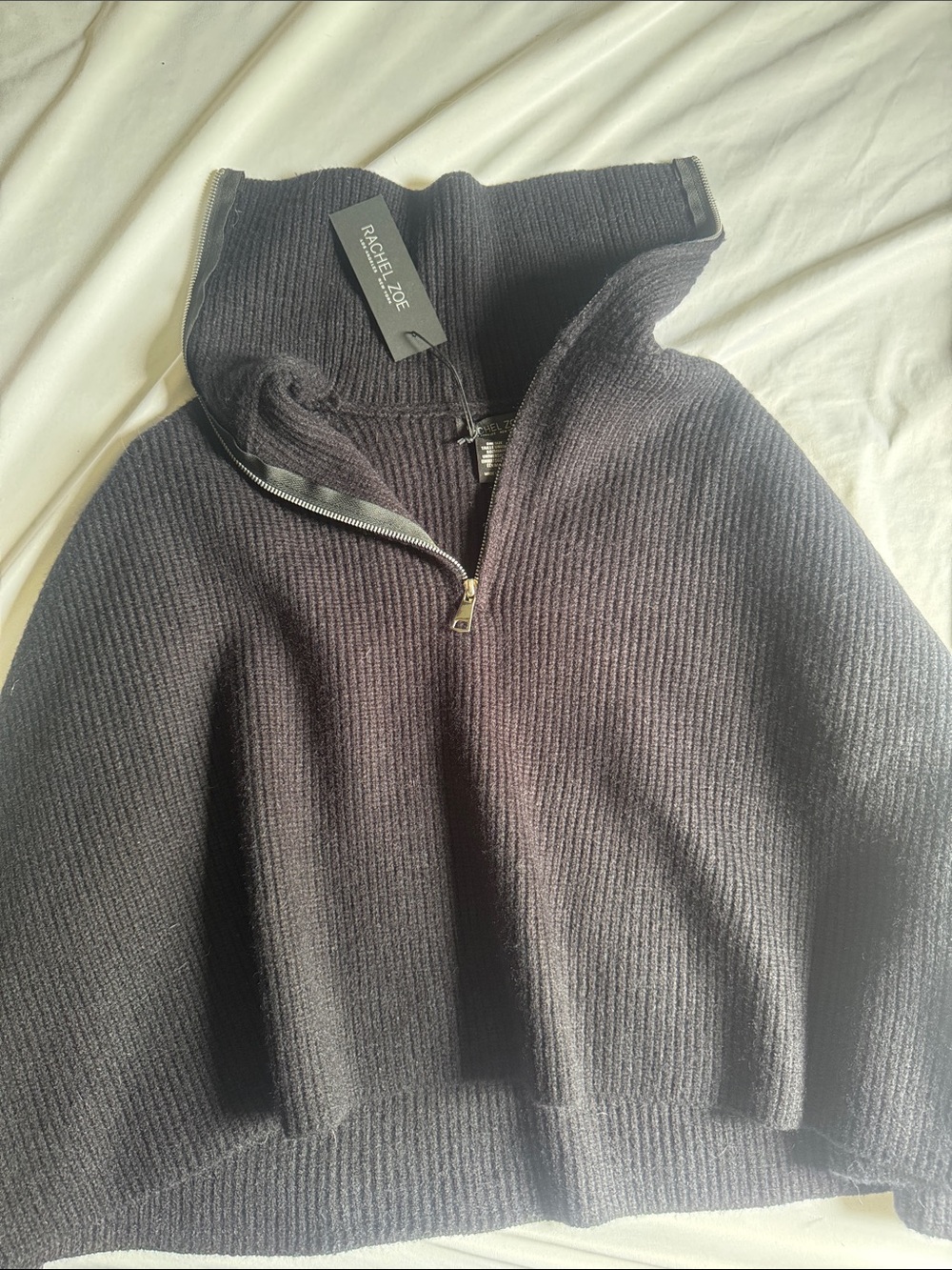 Rachel Zoe Ribbed Half-Zip Turtle Neck Poncho